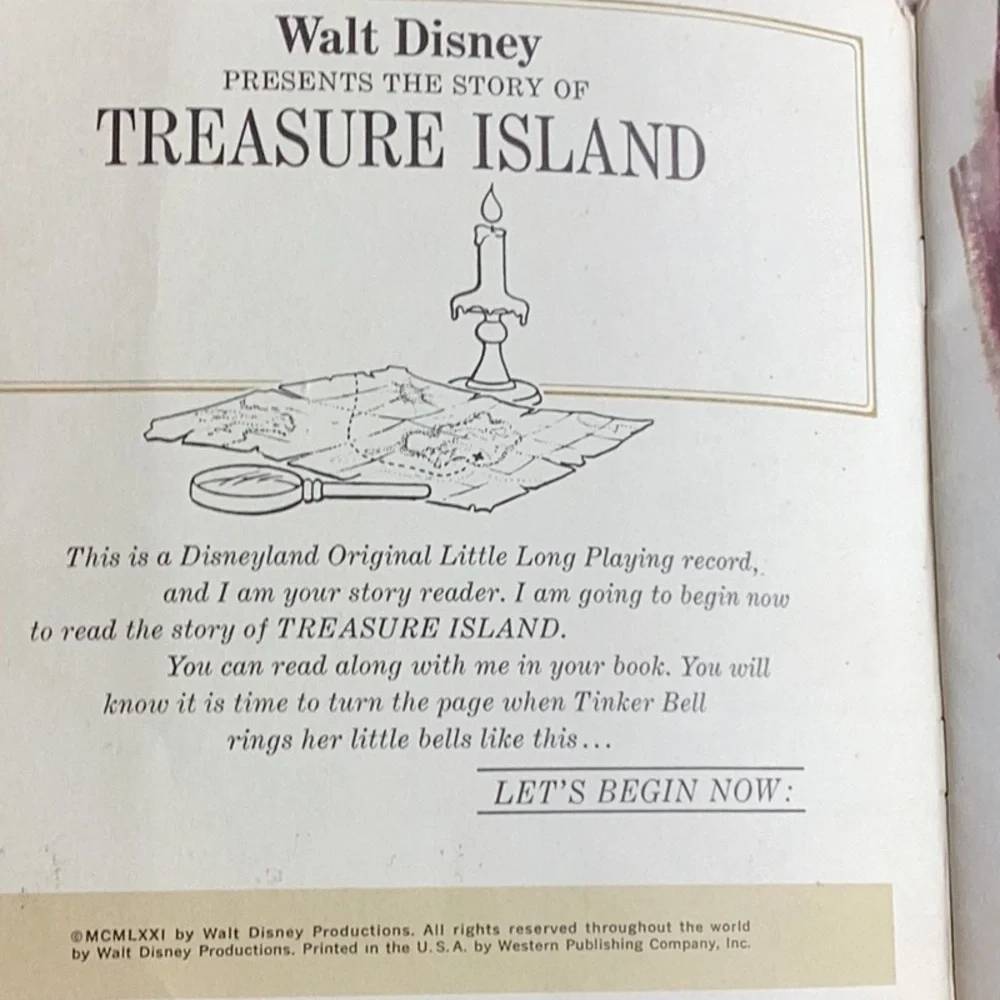 🏴‍☠️ Treasure Island, Walt Disney 24 page BOOK w/ 33 Record. VNPLVC